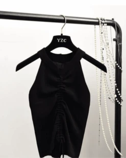 Top Villy 11 Top Villy -Herz Schmuck Geschaft Top Damen Shirt Knitted Stricktop Strick Loungewear Kragen Villy schwarz 1 874796