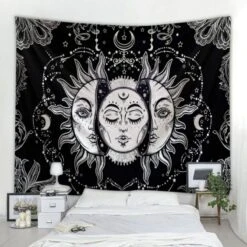 Wandtuch Sun & Moon Inside -Herz Schmuck Geschaft Wandtuch Tuch Dekoration Zuhause Home Schwarz Weiss Mond Sonne Sternen Universum Spirituell Boho Hippie Deko Wand Moon Sun schwarz 1