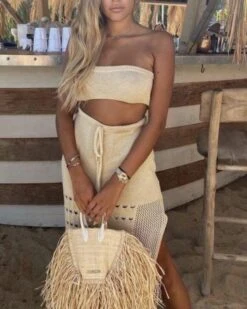 Zweiteiler Rock & Top Ibiza Bonita -Herz Schmuck Geschaft Zweiteiler Zweierset Strickset Kleid Rock Badeau Top Oberteil Knitted Twopiece set Boho Hippie Ibiza Fransen Bonita Ibiza beige 1 125674