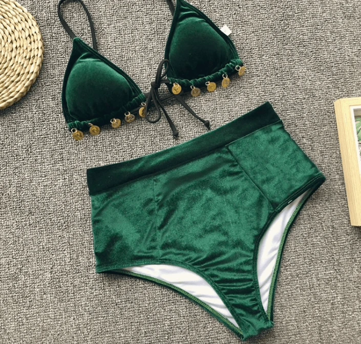 High Waist Bikini Green Velvet 6 High Waist Bikini Green Velvet – Bild 4