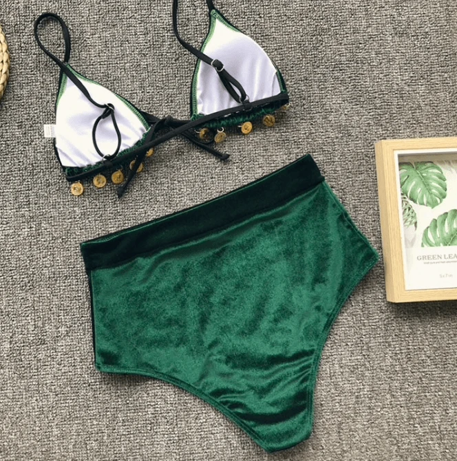 High Waist Bikini Green Velvet 7 High Waist Bikini Green Velvet – Bild 5