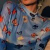Mesh Shirt Schmetterling -Herz Schmuck Geschaft mesh shirt crop top langarm damen transparent fashion style blau schmetterlinge butterfly 6 542753