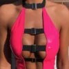 Rave Neckholder Top Beyond -Herz Schmuck Geschaft top festival rave fashion kleidung style bandage party neckholder croptop damen beyond neon pink 1 320644